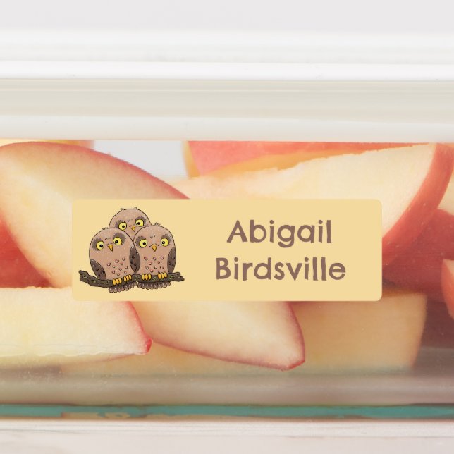 Cute baby owl trio cartoon personalized labels (Affixed)