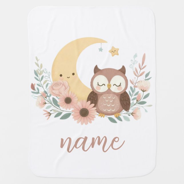 Cute baby owl with moon baby blanket (Front)