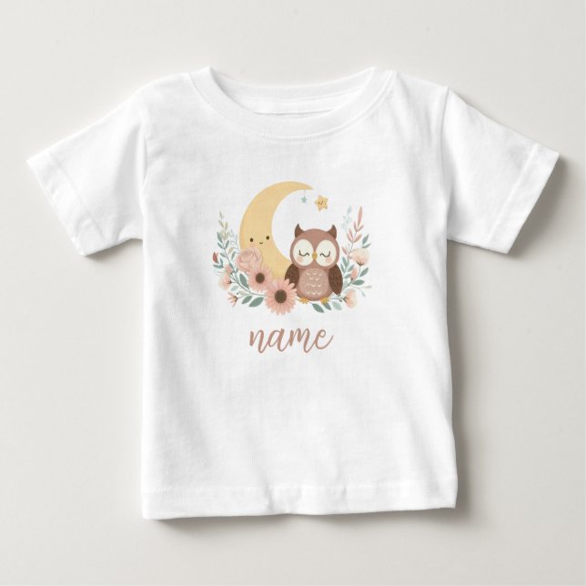 Cute baby owl with moon baby T-Shirt (Front)