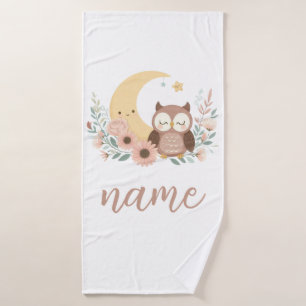 Cute baby owl with moon bath towel