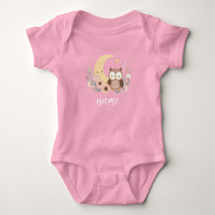 Cute baby owl with moon bodysuit