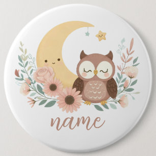 Cute baby owl with moon button