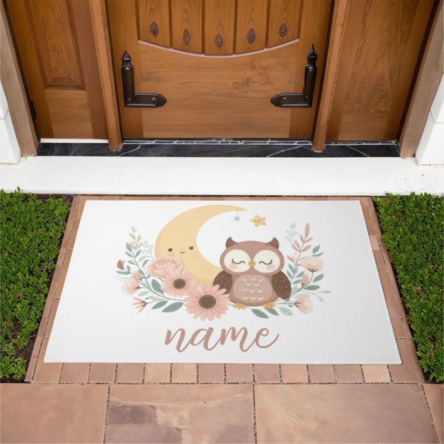 Cute baby owl with moon doormat (Outdoor)