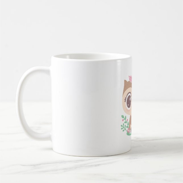 Cute Baby Owl With Pink Bow Coffee Mug (Left)