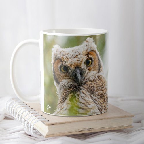 Cute Baby Owl Yellow Eyes Great Horned Owlet Coffee Mug