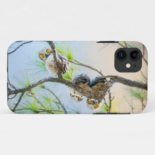 Cute Baby Owls with Big Eyes Fine Art iPhone 11 Case