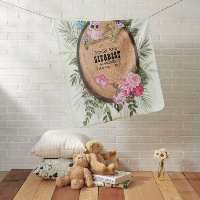 Cute Baby Owls - Woodland  Baby Blanket (In Situ)