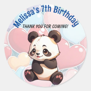 Cute Baby Panda and Hearts for Birthday custom Classic Round Sticker