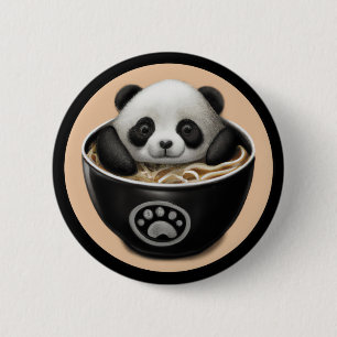 Cute Baby Panda Bear Bathing In A Bowl Of Ramen Button