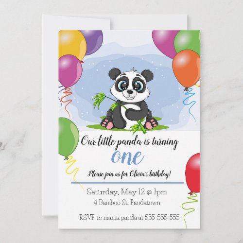 Cute Baby Panda Bear Birthday Invitation