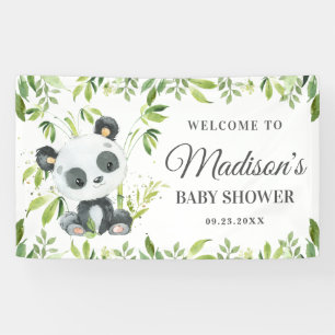 Cute Baby Panda Bear Greenery Bamboo Backdrop Banner
