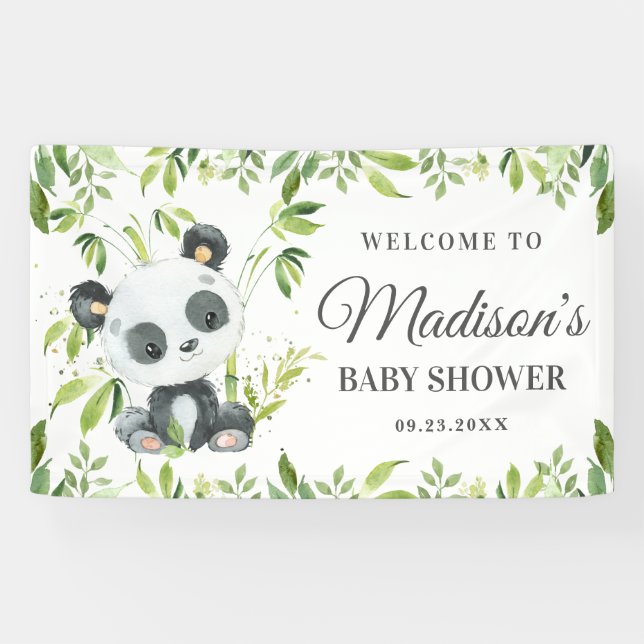 Cute Baby Panda Bear Greenery Bamboo Backdrop Banner (Horizontal)