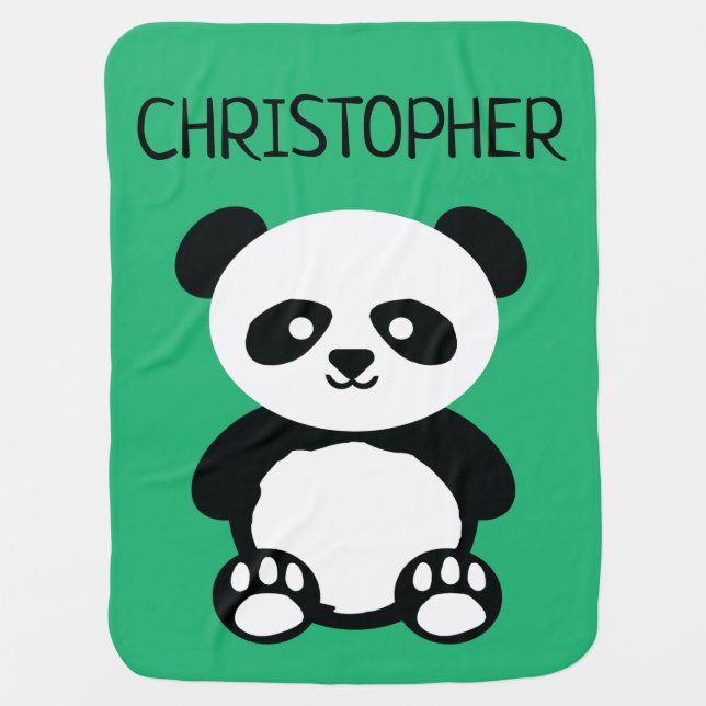 Cute Baby Panda Bear Kawaii Personalized Green Baby Blanket (Front)
