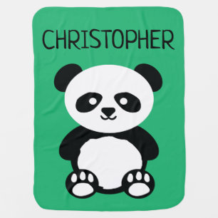 Cute Baby Panda Bear Kawaii Personalized Green Blanket