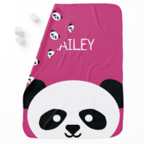 Cute Baby Panda Bear Kawaii Personalized Pink Baby Blanket