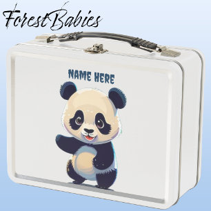Cute Baby Panda Bear Kid's Animal Cartoon Graphic Metal Lunch Box