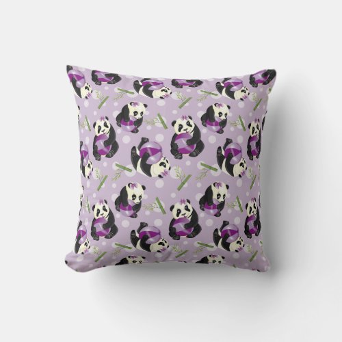 Cute Baby Panda Bear Lilac Lavender Throw Pillow