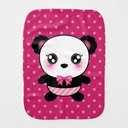 Cute Baby Panda Bear Pink Polka Dots Pattern Baby Burp Cloth