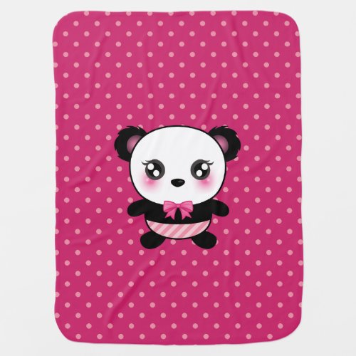 Cute Baby Panda Bear Pink Polka Dots Pattern Stroller Blanket