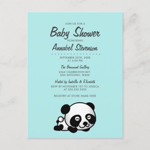 Cute Baby Panda Blue Boys Baby Shower Invitation Postcard