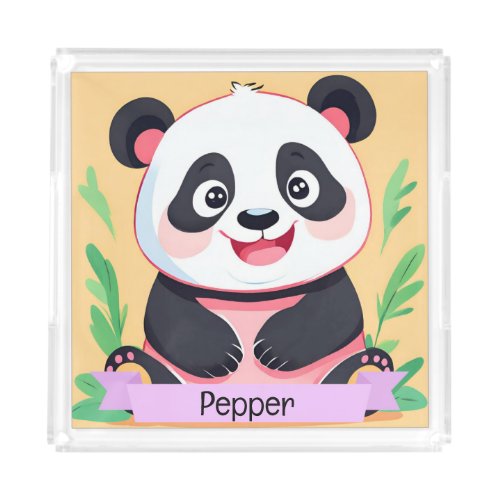 Cute Baby Panda Custom Name Acrylic Tray