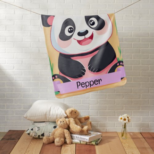 Cute Baby Panda Custom Name Baby Blanket