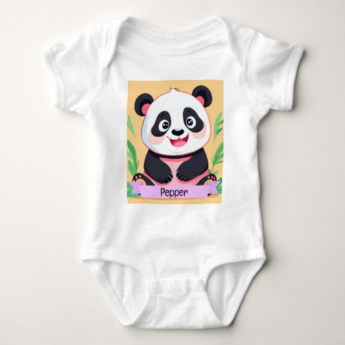 Cute Baby Panda Custom Name Baby Bodysuit