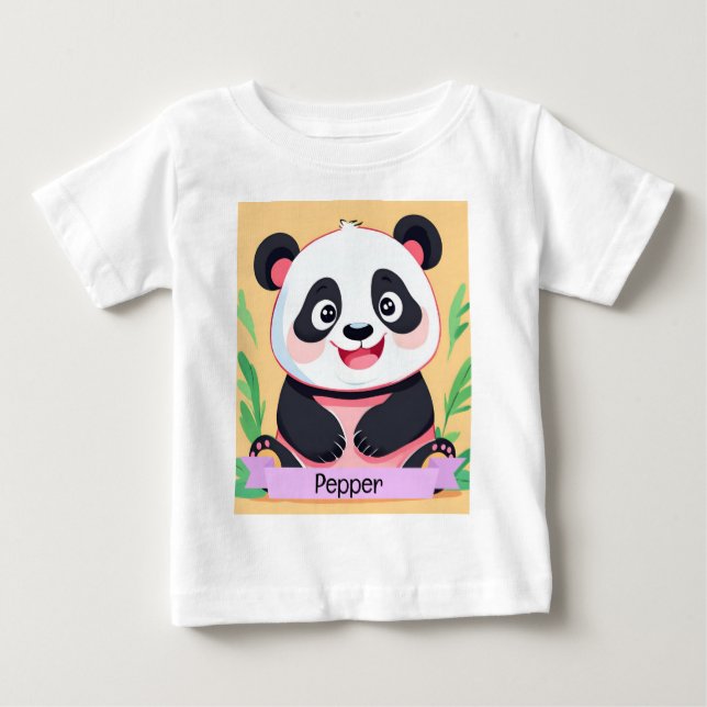 Cute Baby Panda Custom Name Baby T-Shirt (Front)