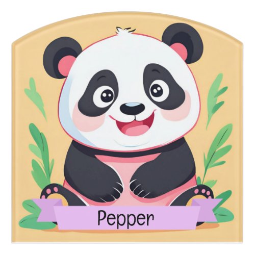Cute Baby Panda Custom Name Door Sign