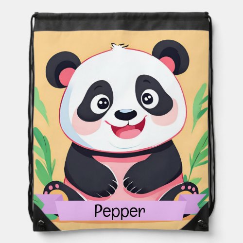 Cute Baby Panda Custom Name Drawstring Bag