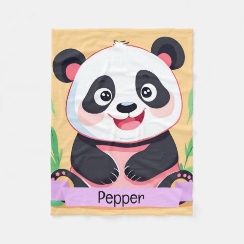 Cute Baby Panda Custom Name Fleece Blanket