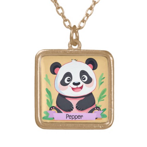 Cute Baby Panda Custom Name Gold Plated Necklace