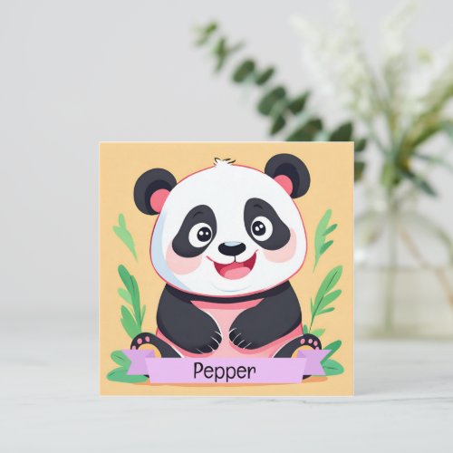 Cute Baby Panda Custom Name Invitation