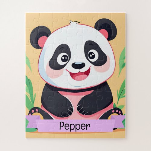 Cute Baby Panda Custom Name Jigsaw Puzzle