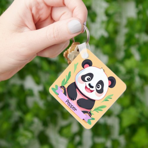 Cute Baby Panda Custom Name Keychain