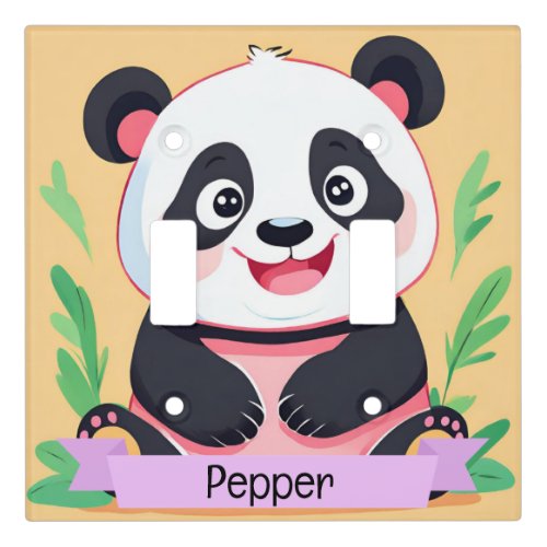 Cute Baby Panda Custom Name Light Switch Cover