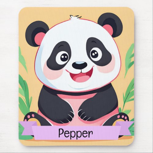 Cute Baby Panda Custom Name Mouse Pad