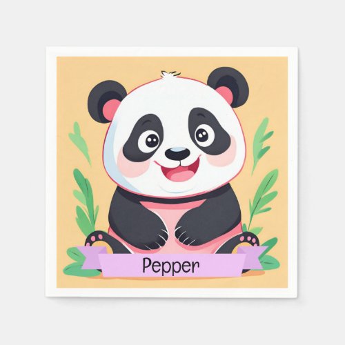 Cute Baby Panda Custom Name Napkins