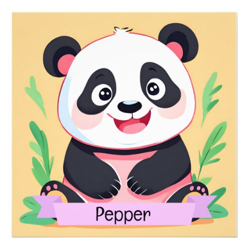Cute Baby Panda Custom Name Photo Print