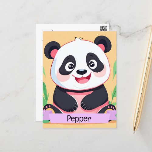 Cute Baby Panda Custom Name Postcard
