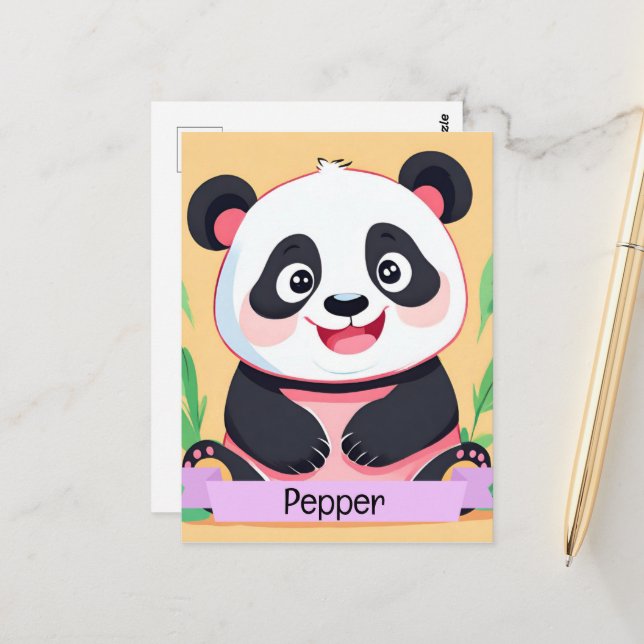 Cute Baby Panda Custom Name Postcard (Front/Back In Situ)