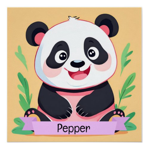 Cute Baby Panda Custom Name Poster