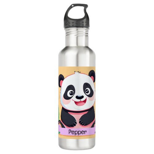 Cute Baby Panda Custom Name Stainless Steel Water Bottle