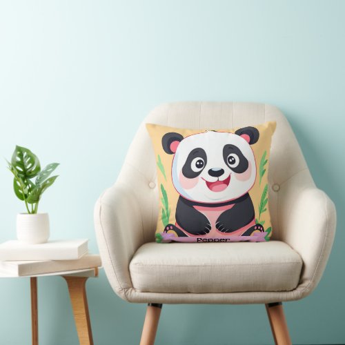 Cute Baby Panda Custom Name Throw Pillow