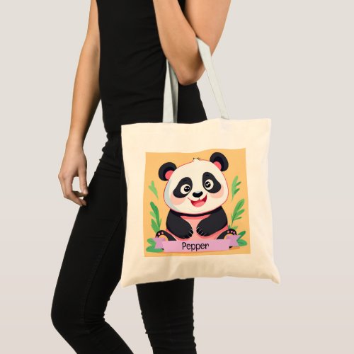Cute Baby Panda Custom Name Tote Bag