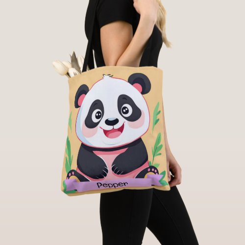 Cute Baby Panda Custom Name Tote Bag