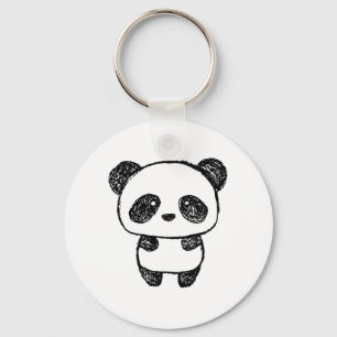 Cute Baby Panda Drawn in Charcoal #3 Keychain