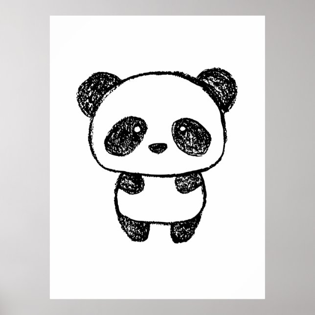 Cute Baby Panda Drawn in Charcoal - Amanda Roos Poster (Front)