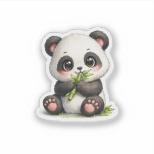 Cute Baby Panda Eating Bamboo Vinyl Sticker Decal
