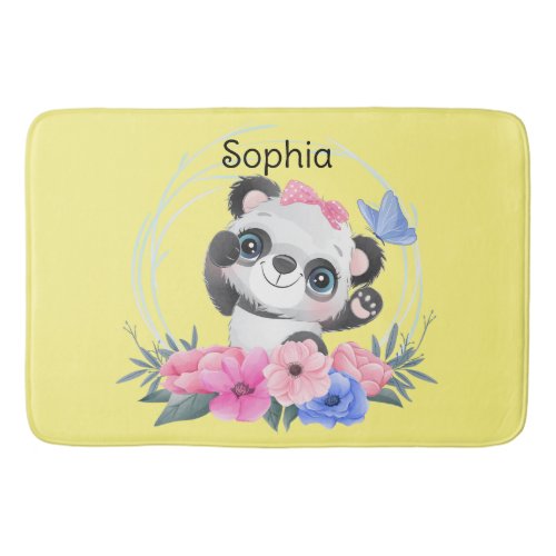 Cute Baby Panda Flower Wreath Custom Name         Bath Mat